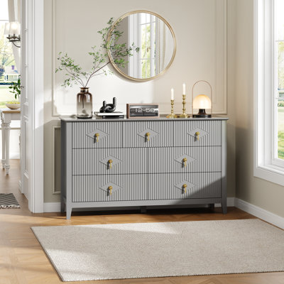 Commode pour chambre à coucher avec 7 tiroirs, commode moderne de 54 po avec poignée en métal, meuble télé