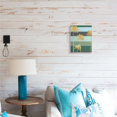 Glam Tropical Palms sur Green Bold Stripes par Ziwei Li - Peinture