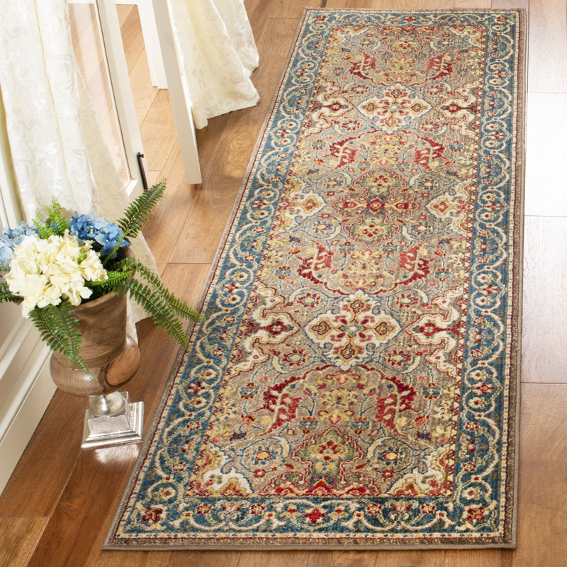 Bisen Performance Oriental Rug, Runner 2'6" x 6', Taupe/Blue