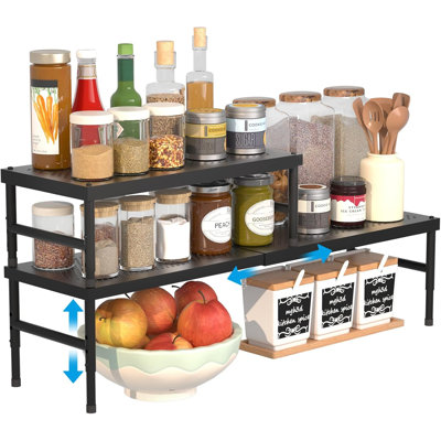 Ensemble de 2 armoires de cuisine extensibles, réglables, empilables, étagères à épices | Organisateurs de petites armoires, étagères de rangement robustes en métal