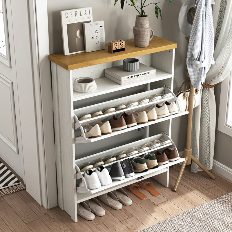 Cabinet Armoire à chaussures à quatre couches, 31,5 x 9,5 x 42,3 po, blanc, rangement polyvalent, assez de place pour plusieurs chaussures, processus d'assemblage simple