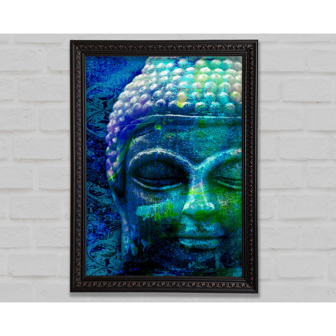 Retro Blau Grün Buddha - Einzelner Bilderrahmen Kunstdrucke