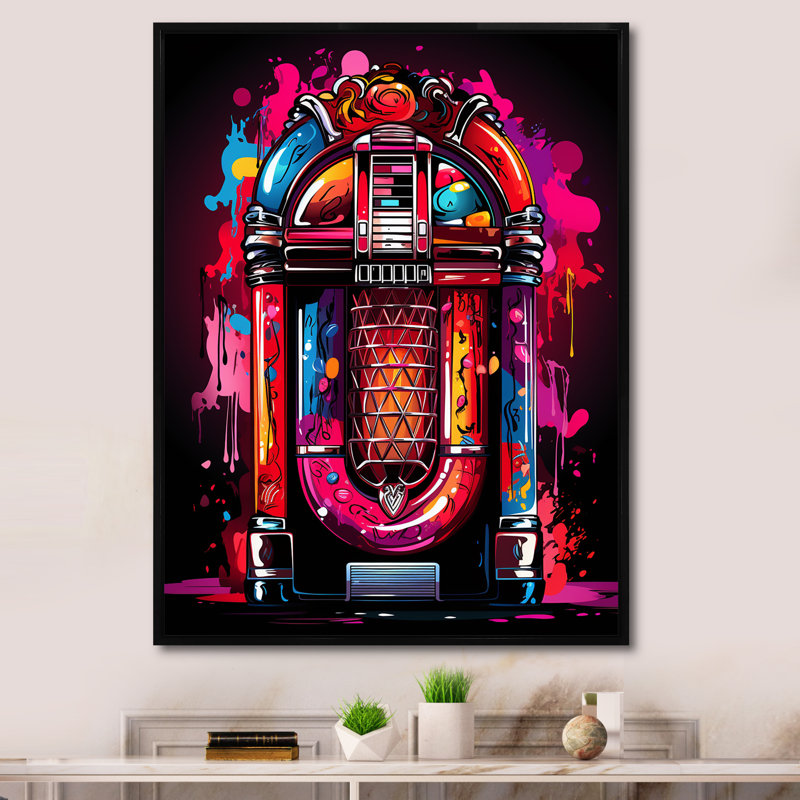 Rock N Roll Jukebox Fever II - Jukeboxes, art mural, Cadre flottant noir, H 20 po x l 12 po x P 1 po