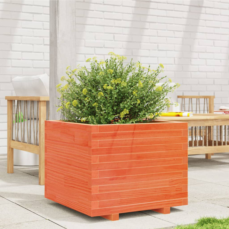 9 Wood Planter, 49.5cm H x 60cm W x 60cm D, Wax brown