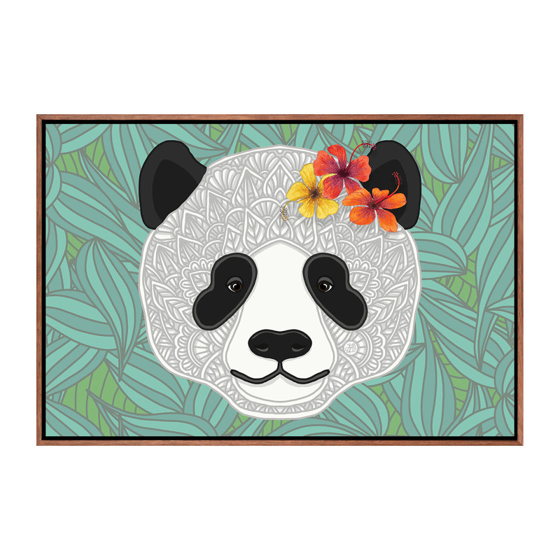 «Tropical Panda» par Angelika Parker - impression d'art graphique, Pas de tapis, Toile avec cadre en bois brun