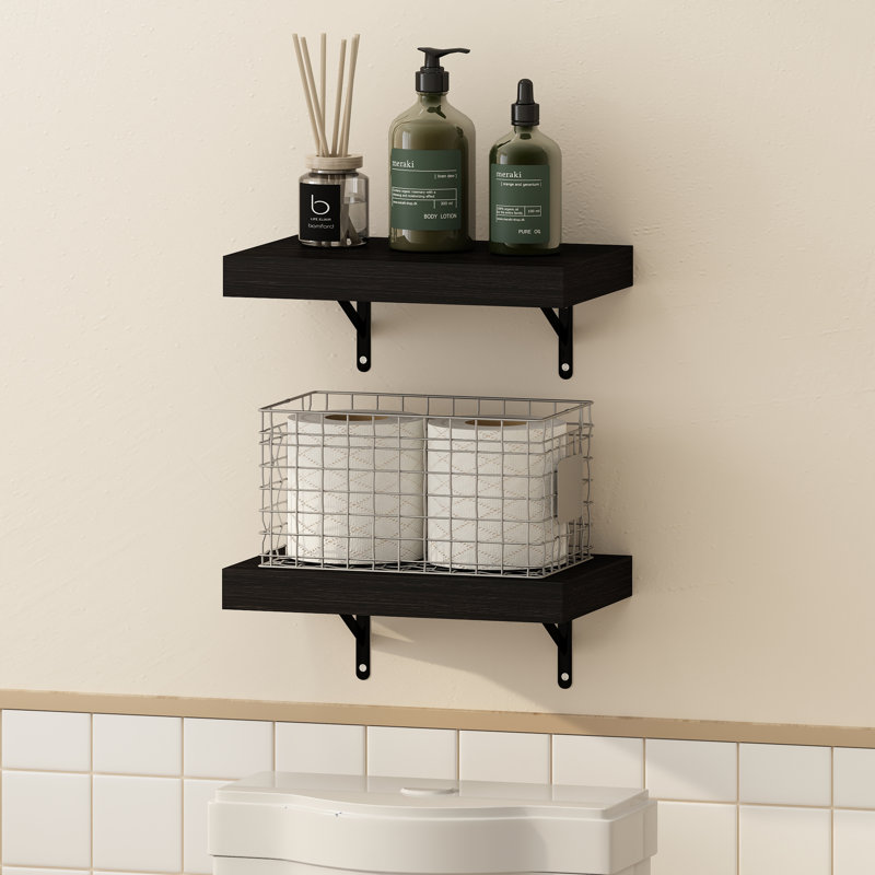 17 Stories Arno 15-Inch Wall Mounted Bathroom Floating Display Shelves, Set of 2, White Texture