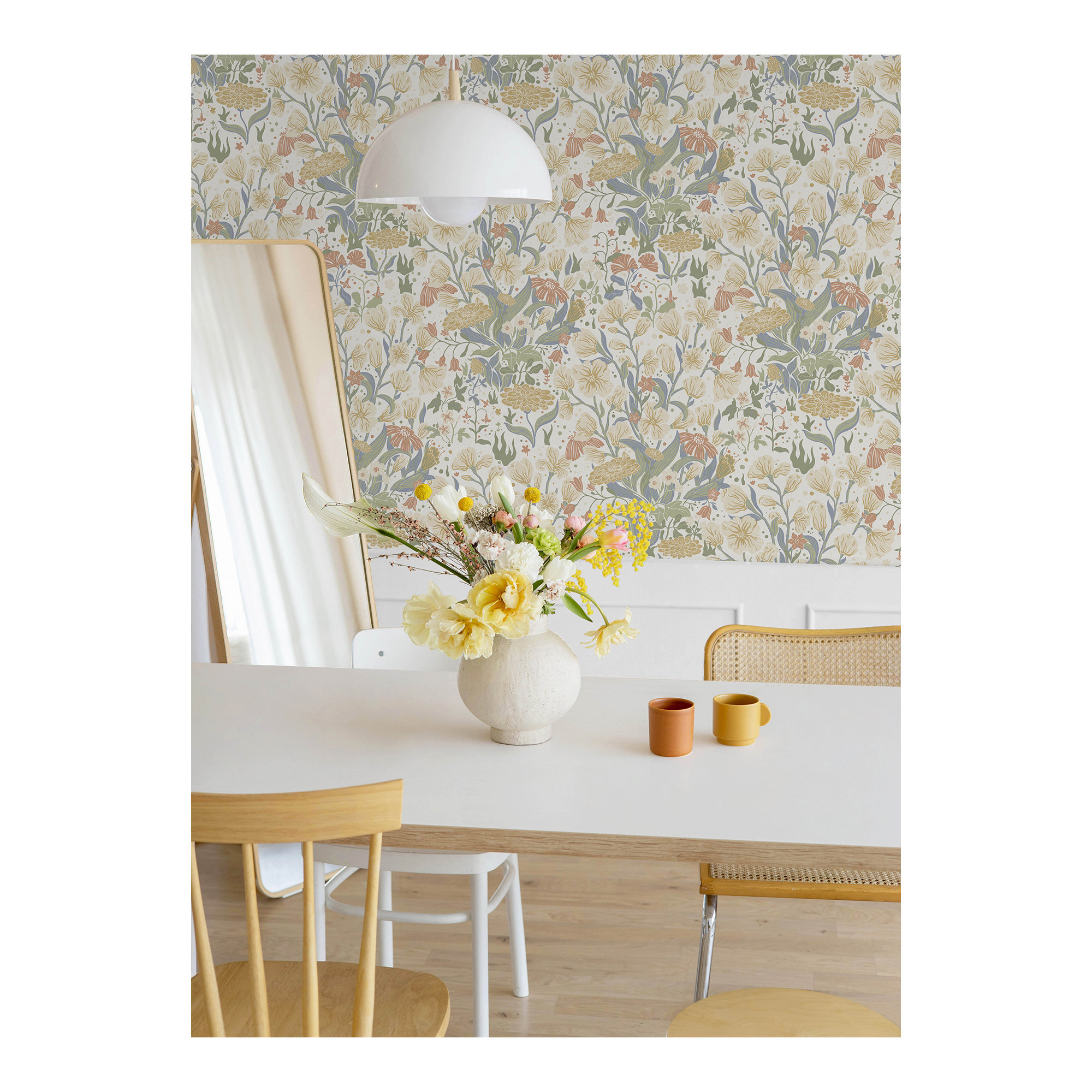 Bixby Faux Grasscloth Wallpaper, Beige/Red/Green