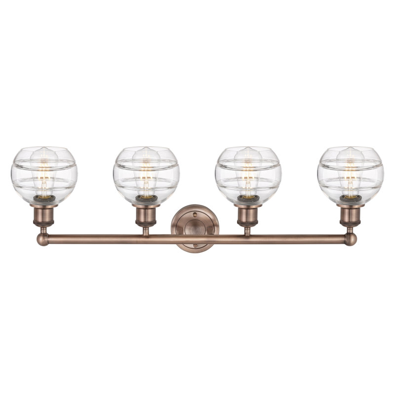 Éclairage pour meuble-lavabo à 4 lumières Chartoff, Transparent, Cuivre antique