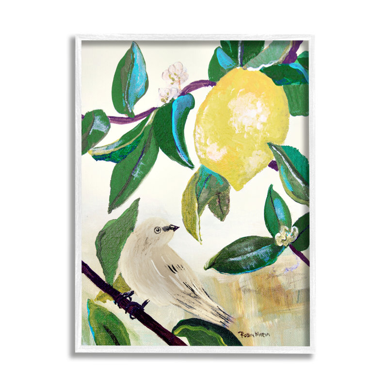 Citron jaune vif, H 14 po x l 11 po x P 1,5 po, Giclée encadrée blanc bord de mer