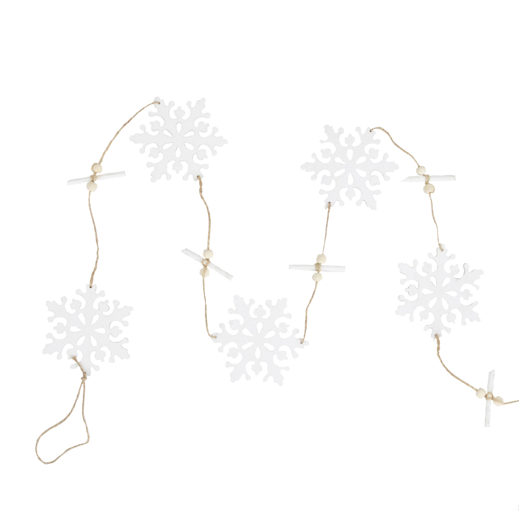 Northlight 4' White Snowflakes on Jute Rope Hanging Christmas
