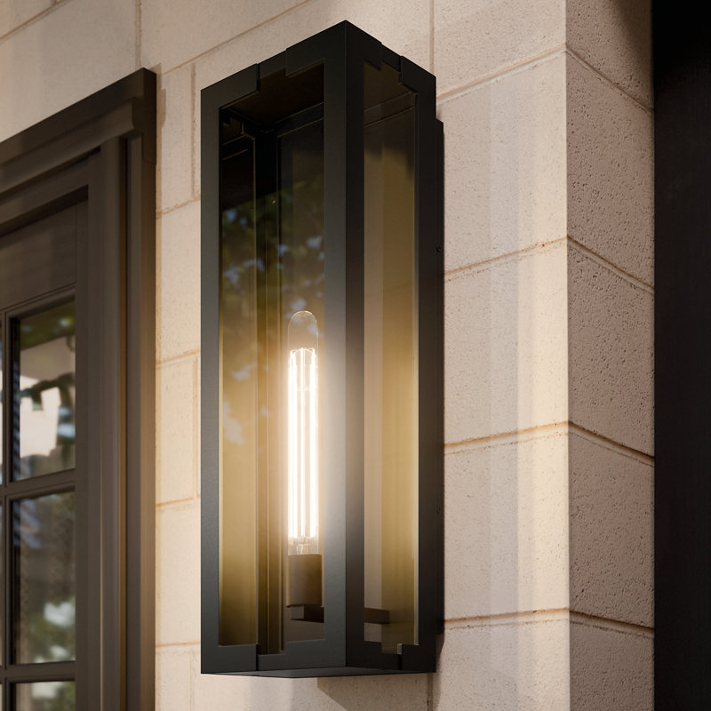 Calen 24.25" 1-Light Outdoor Wall Light with Clear Glass in Textured Black, 24.25" H x 8" W x 6" D