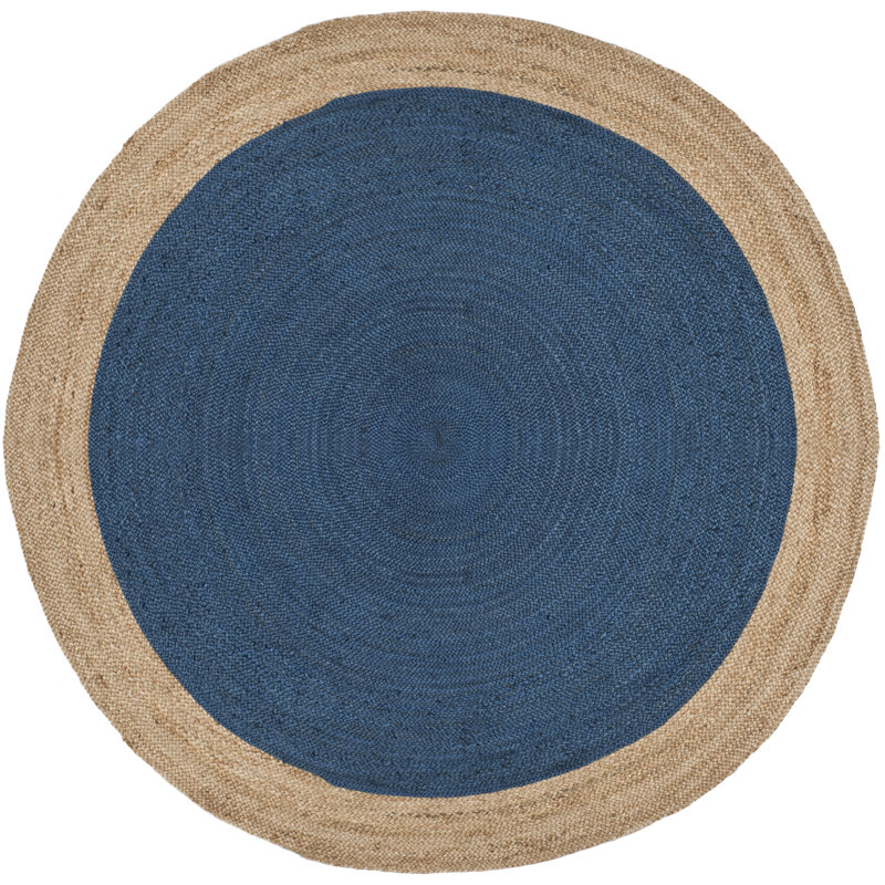 Alexina Hand-Woven Natural Jute Solid Color Area Rug, Rond 12 pi, Royal Blue/Natural