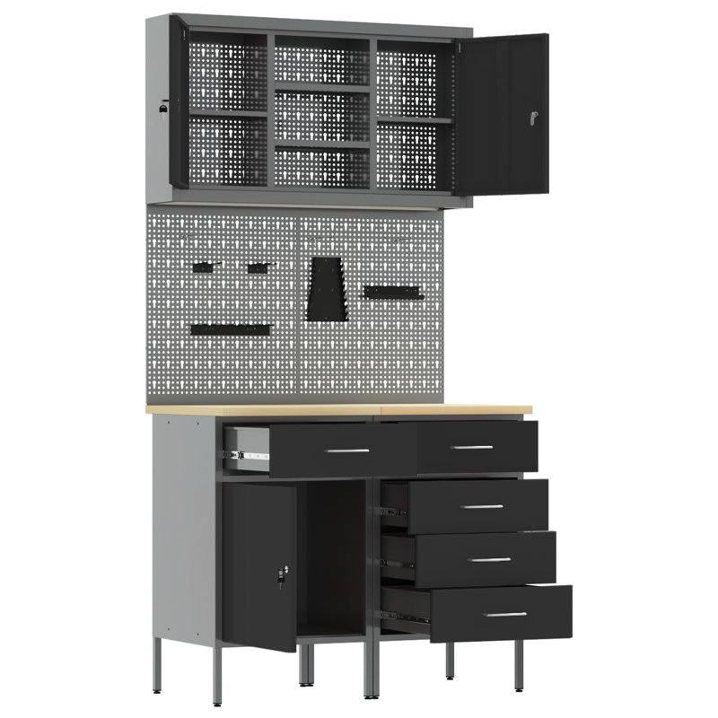 Work Cabinet Set with Drawer with Shelf, Black