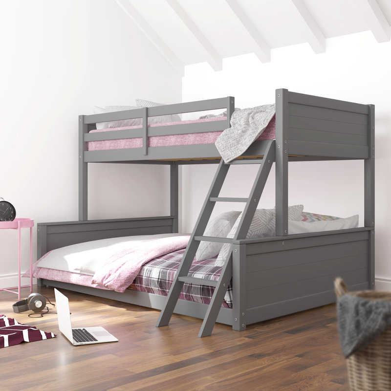 Lit superposé simple au-dessus d'un lit double et lit mezzanine Korbin, Gris