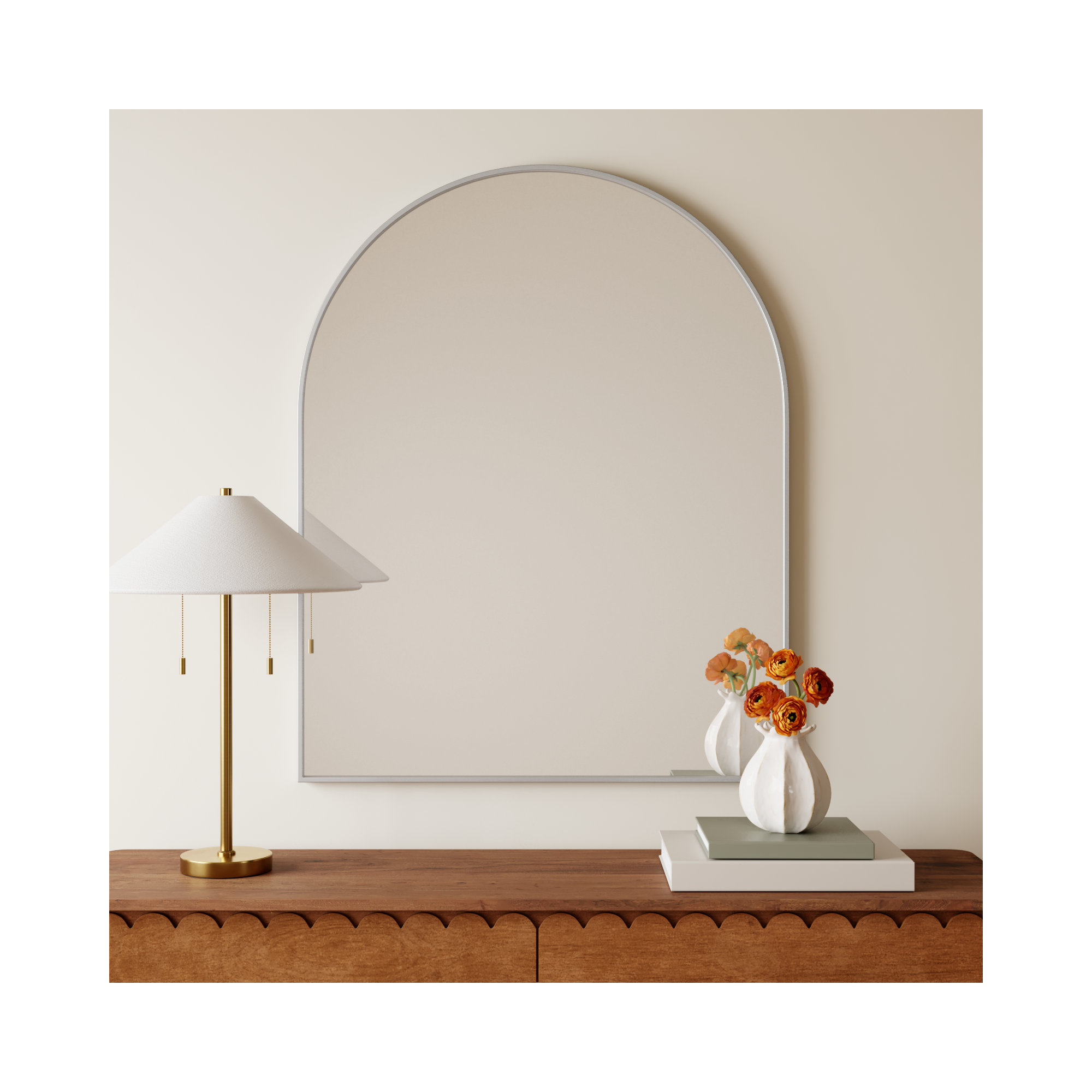 Sabine Metal Arch Wall Mirror, Silver, 42" x 33"
