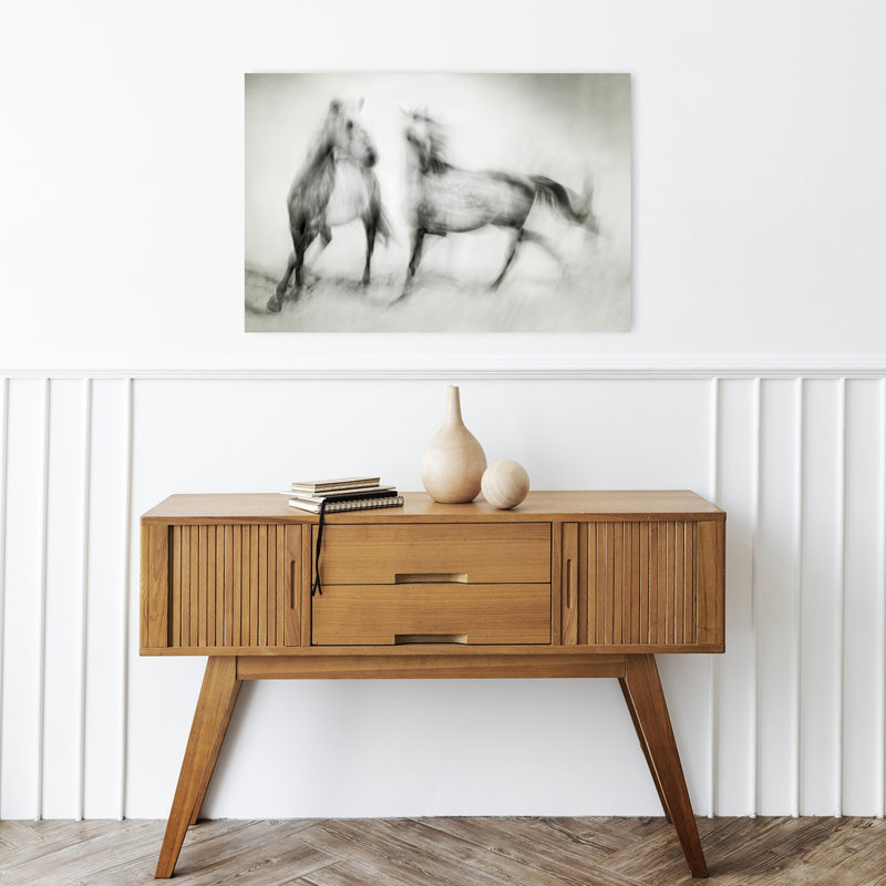 Chevaux sauvages en mouvement, art énergétique abstrait, 16" H x 24" W