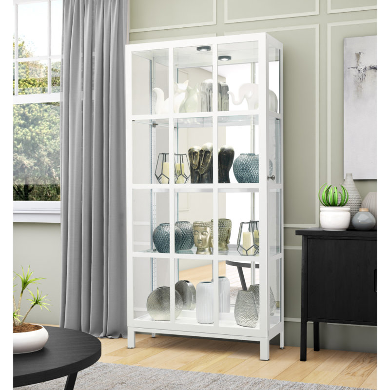 Clara Lighted Curio Cabinet, Gloss White