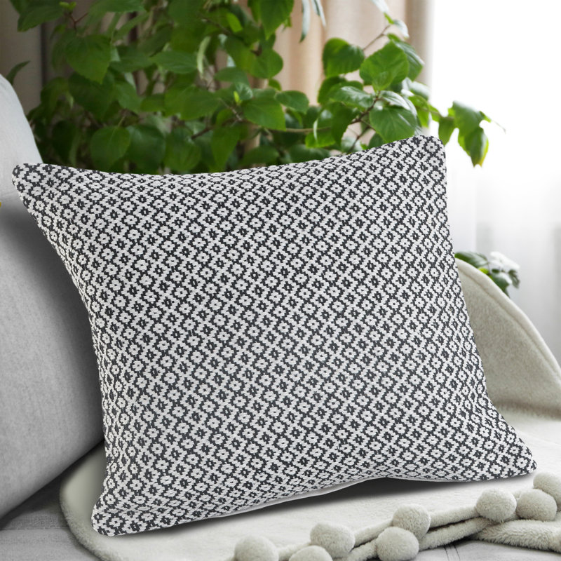 Farmhouse Transitional Geometric 100% Cotton Throw Pillow Cover, Black, Pillow Cover Only - No Insert
