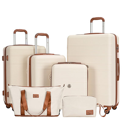 6 Piece Hardshell Luggage Set Hardside Lightweight Suitcase with TSA Lock Spinner Wheels WHITE