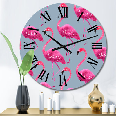 Flamants roses sur fond gris foncé - Horloge murale à motifs