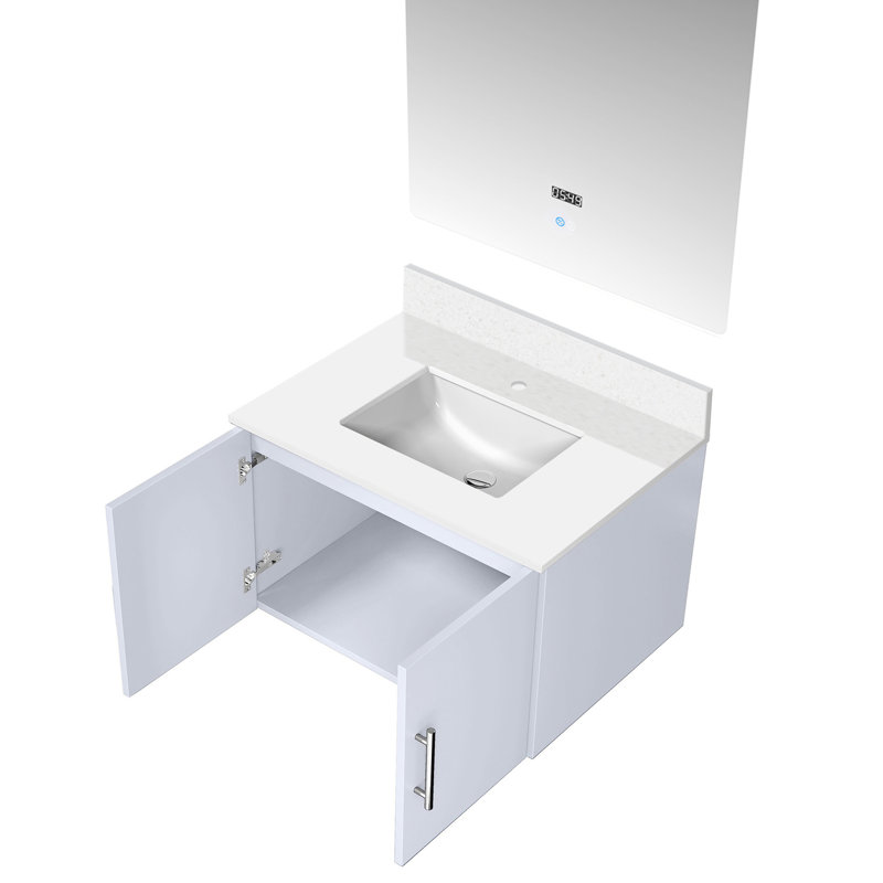 Gris foncé foncé 30 po Meuble-lavabo avec comptoir en quartz blanc et miroir à DEL - fermeture en douceur, teinture - couche de surface et teinture - traitement