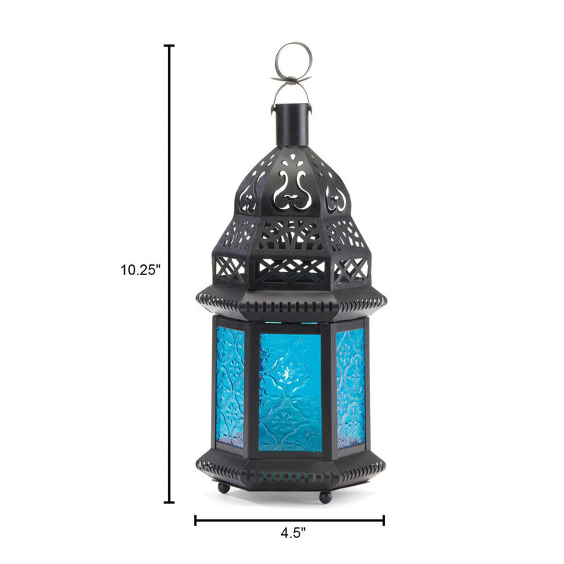 GLASS MOROCCAN STYLE LANTERN, Blue