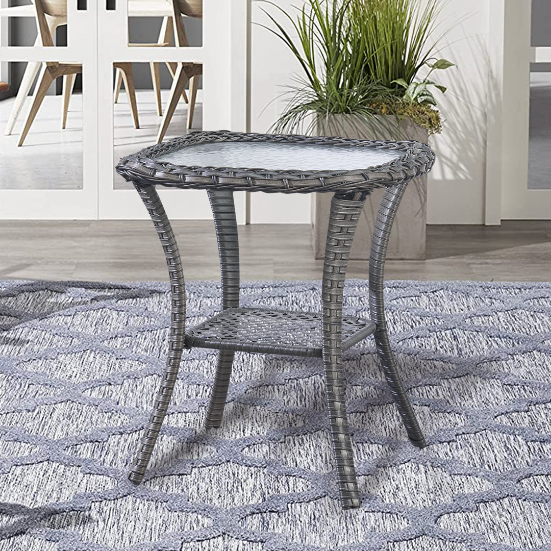 Bonia Wicker Rattan Side Table With Built-In Glass Wildon Home® Table Base 