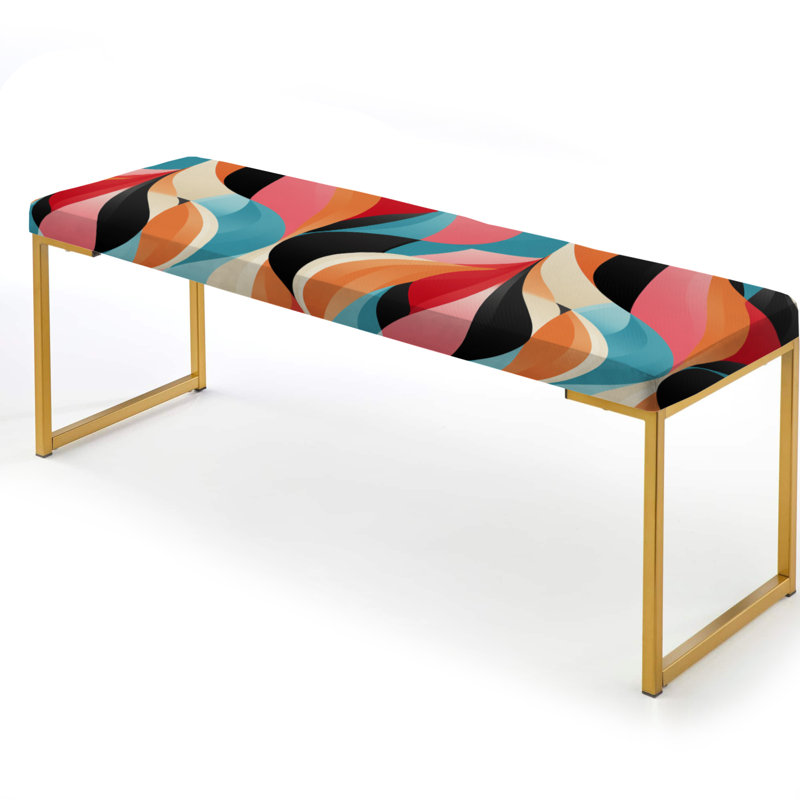Banc rembourré éclectique doré, Blue And Orange Retro Geometrics Twists Illusions