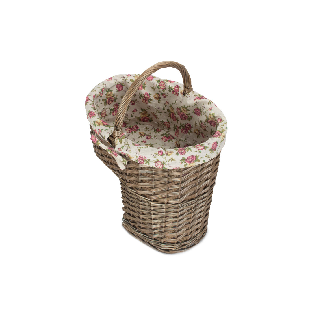 Wicker Stair Storage Basket with Garden Rose Lining