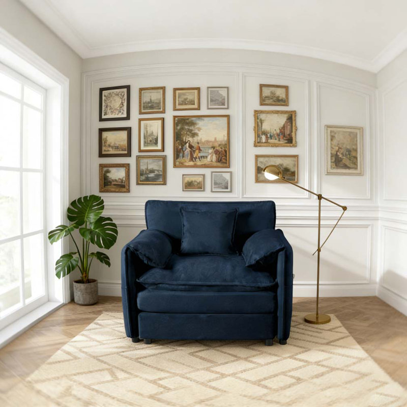 Fauteuil surdimensionné en chenille de 41,73 po avec 1 coussin décoratif, Bleu