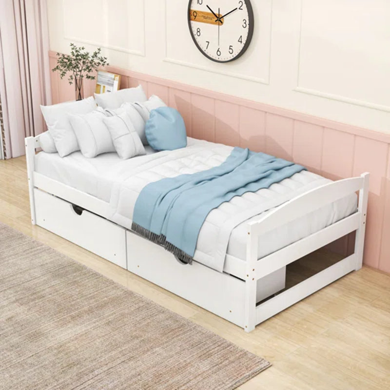 Lit plateforme simple avec 2 tiroirs Yolanthe, Blanc