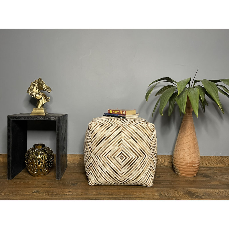 Leather Pouf, Tan Genuine Leather