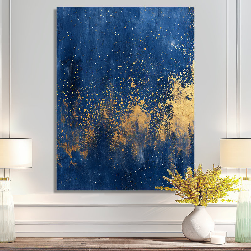 Golden Starry Night - reproduction d'art murale abstraite, H 32 po x l 16 po x P 1 po, Métal métal