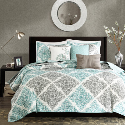 Ensemble de courtepointe 6 pièces avec coussins décoratifs turquoise