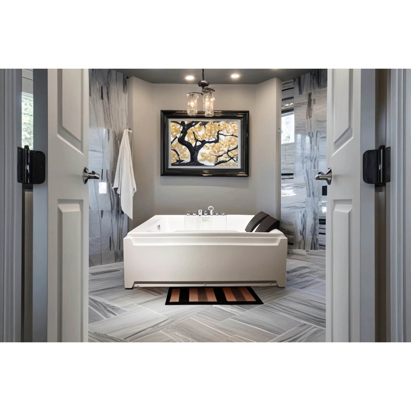 73" Jetted Bathtub For Couples, 8 Water Jets, Hydro Massage, , Ul & , Left Drain, Acrylic Tub With 110 Gallons 2 - Person Bathtub, In Length, Massage Function, And Steel Couples' Home Spa Relax