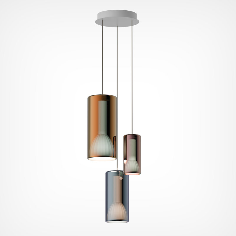 Lit Round Chandelier Pendants, Mixed Color, 3 Lights