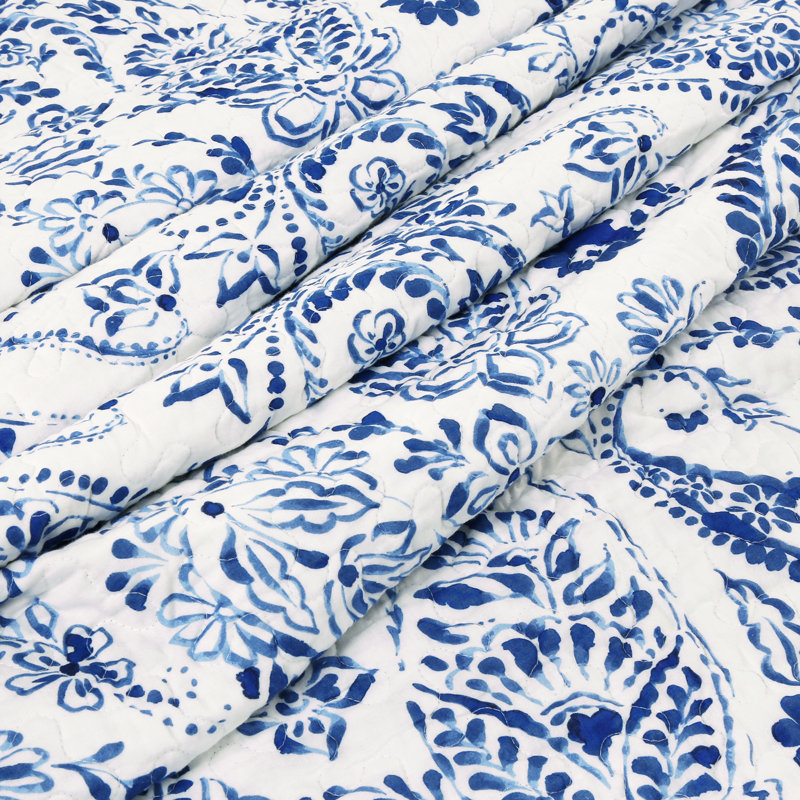 Erindale Navy Blue Cotton Reversible King Quilt Set