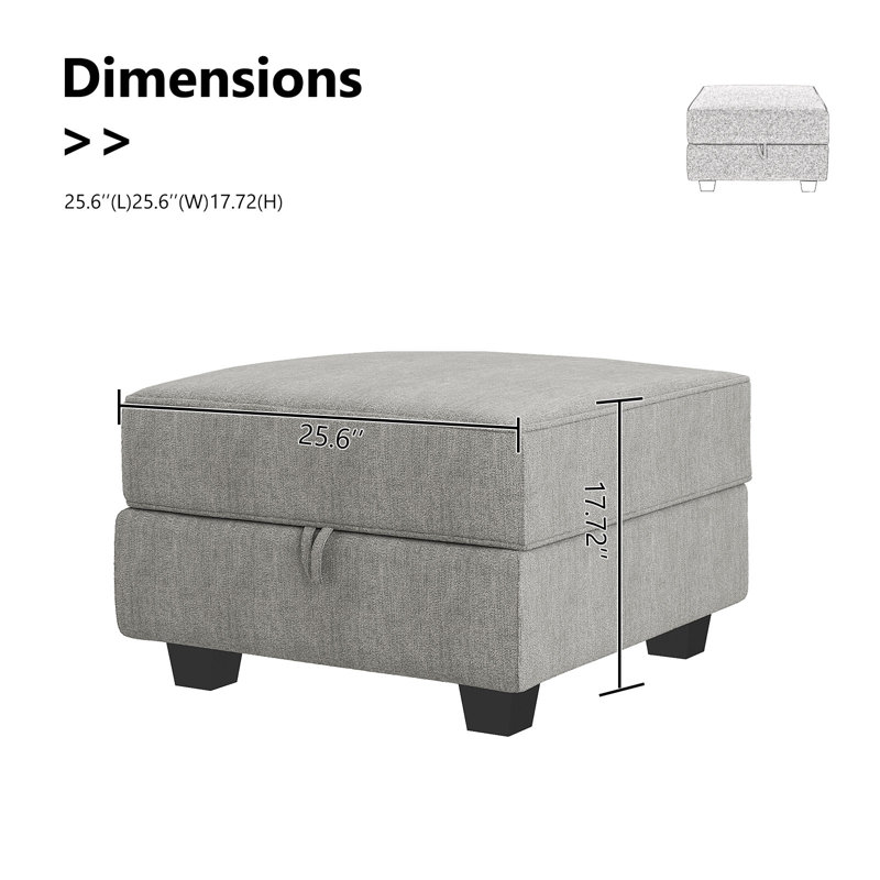 Repose-pieds standard carré avec rangement de 25,6 po de largeur, Polyester gris