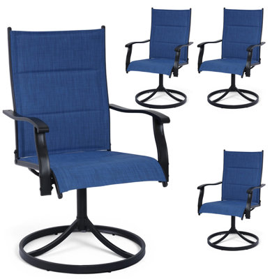 Ensemble de 4 chaises de patio pivotantes, chaises de salle à manger d'extérieur à haut dossier et chaises berçantes pivotantes en textilène toutes saisons pour jardin avec porche, bleu