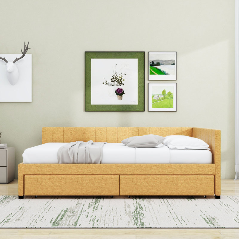  Mildaras Upholstered Sofa Daybed with 2 Storage Drawers, Yellow