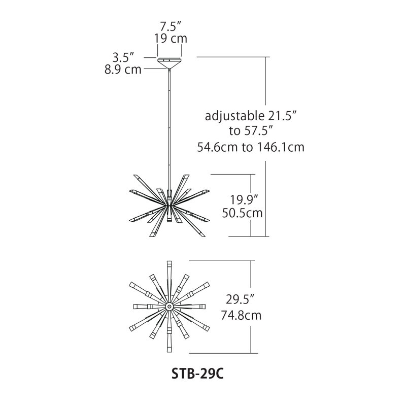 Starburst 24 - Light Sputnik Sphere LED Chandelier, Satin Nickel, 19.9" H x 29.5" W x 29.5" D