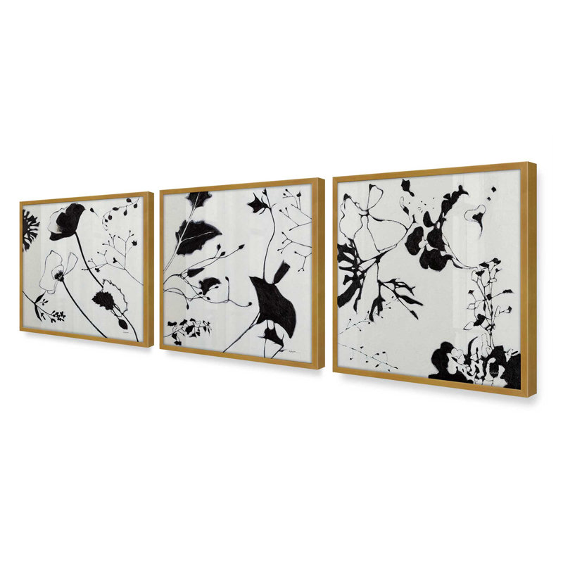 «Bold Bloom», ensemble de 3 impressions dramatiques, 16 po x 16 po, Impression encadrée, Or poli