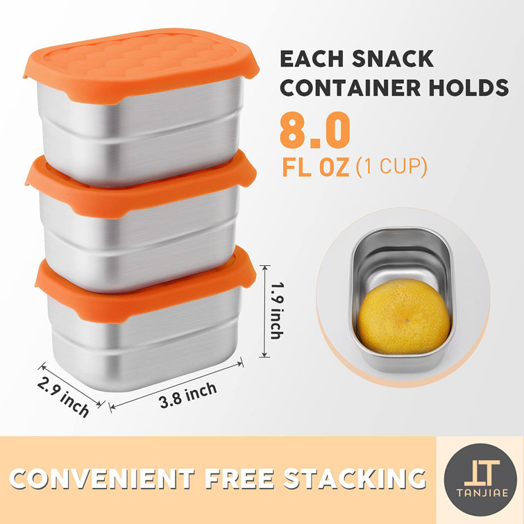 3Pcs Stainless Steel Snack Containers with Silicone Lid 230ML