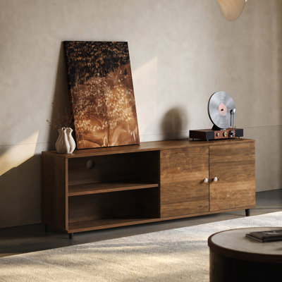 Meuble télé moderne de style milieu du siècle de 47,3 pouces, combinant tablette ouverte et armoire avec passe-câbles