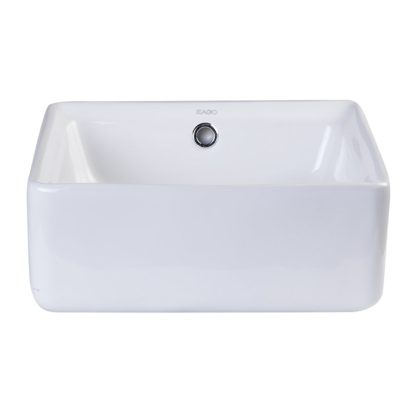 EAGO 15'' White Ceramic Square Bathroom Sink with Overflow