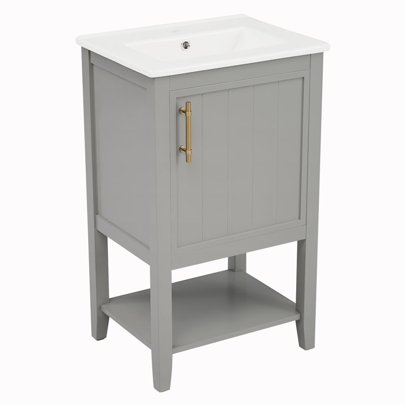 Meuble-lavabo simple de 20 po avec plateau en céramique Shavit, Gris