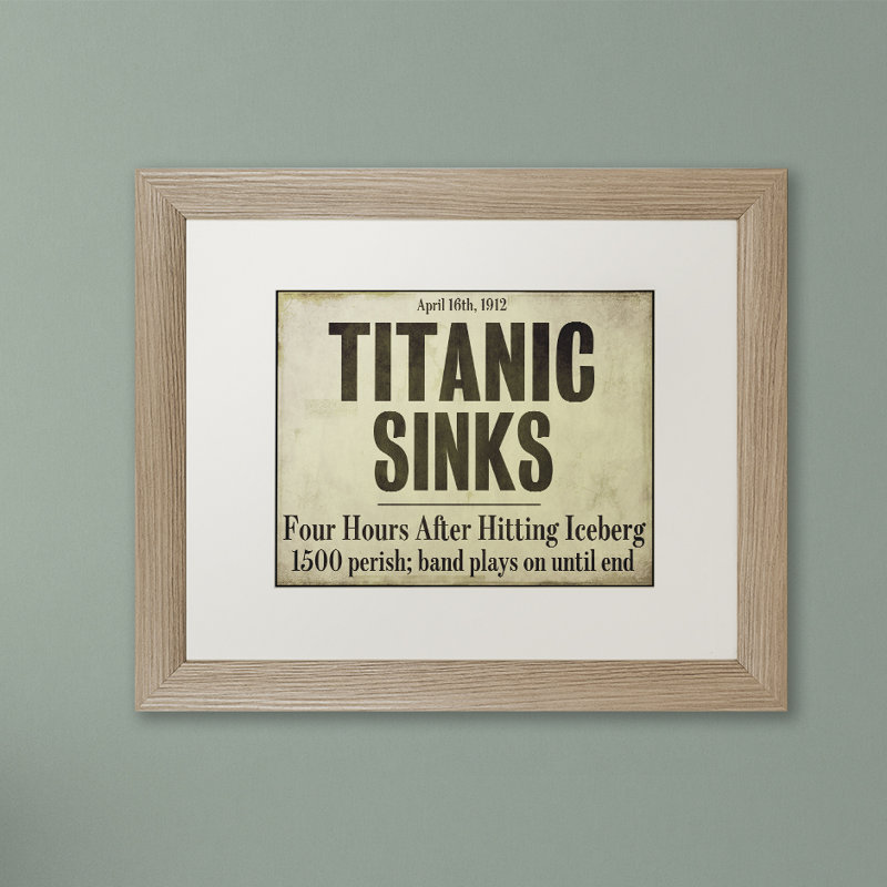 "titanic" par art textuel encadré Jadaya, H 16 po x l 20 po, Toile avec cadre argenté, Blanc