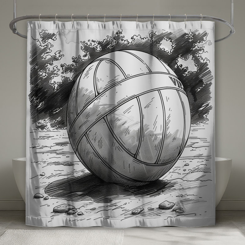 Rideau de douche Volleyball - Décoration de salle de bain sport moderne, L 70 po x H 73 po