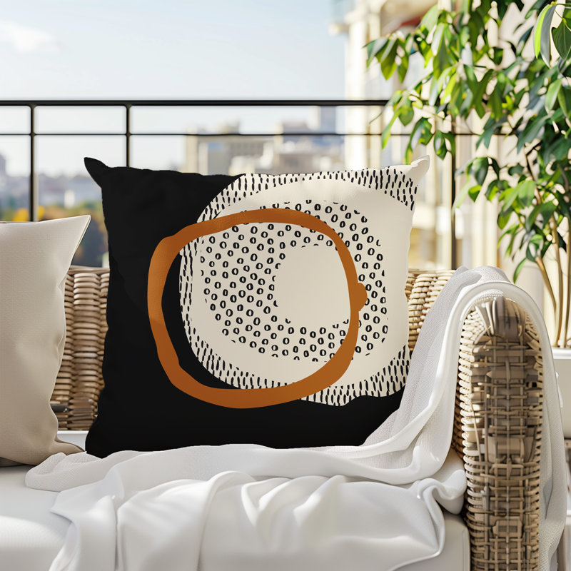 Coussin carré intérieur / extérieur pia, H 19 po x l 19 po, Orange brûlé / noir / blanc cassé