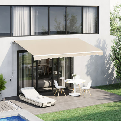 Auvents de patio 13 pi x 8 pi - beige. , Manivelle d'eau, manivelle, cadre en aluminium pour terrasse, balcon, auvent de balcon et construction. Manivelle pratique. Options d'installation multi-surfaces.